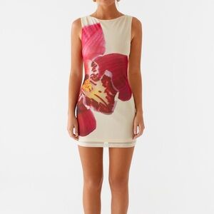 Peppermayo Orchid Print Mini Dress - Pink and Cream